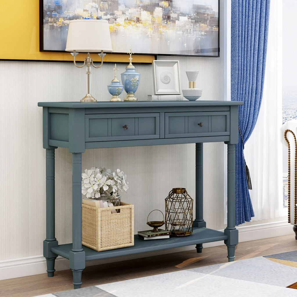 Espresso Two Drawer Console Table with Bottom Shelf E9632