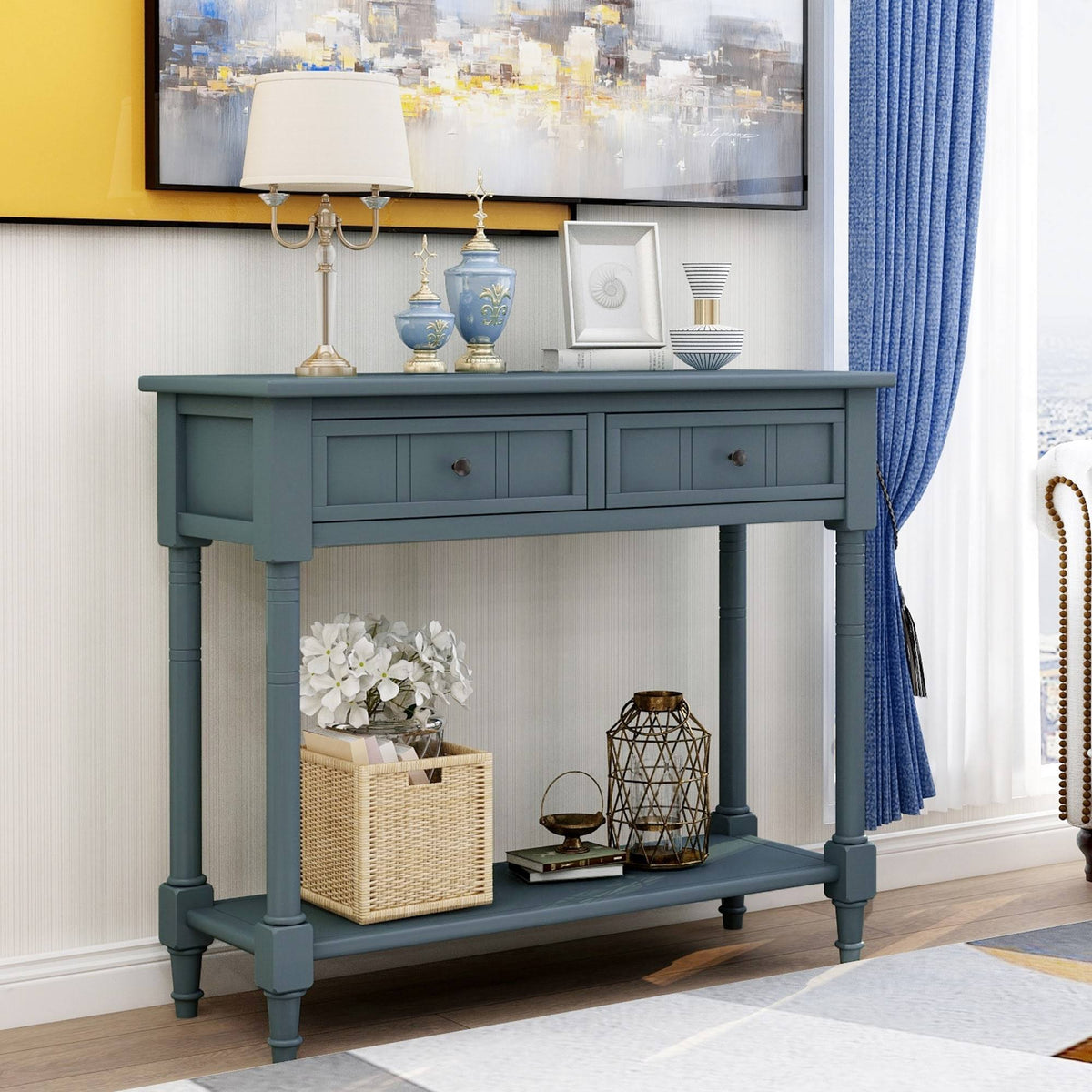 Espresso Two Drawer Console Table with Bottom Shelf E9632