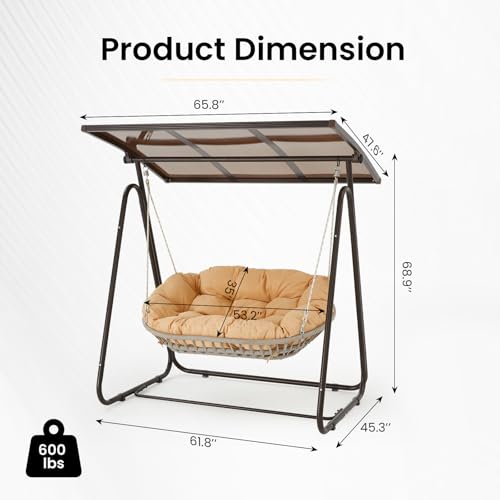 2-Person Outdoor Porch Swing with Adjustable Canopy and Cushions O57257