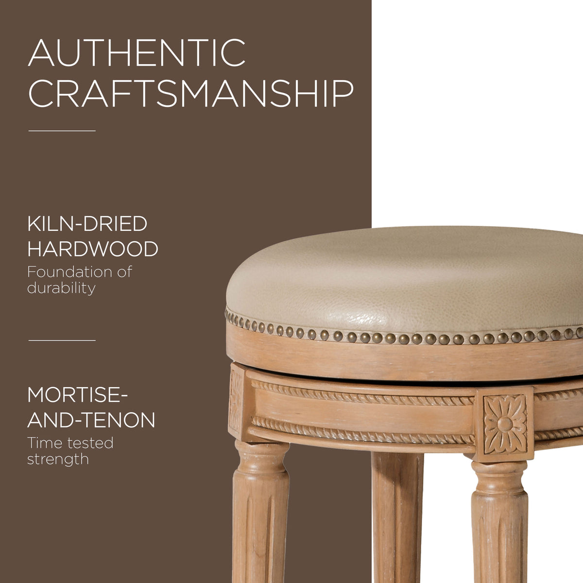 Weathered Oak Backless Bar Stool with Vegan Leather E321847
