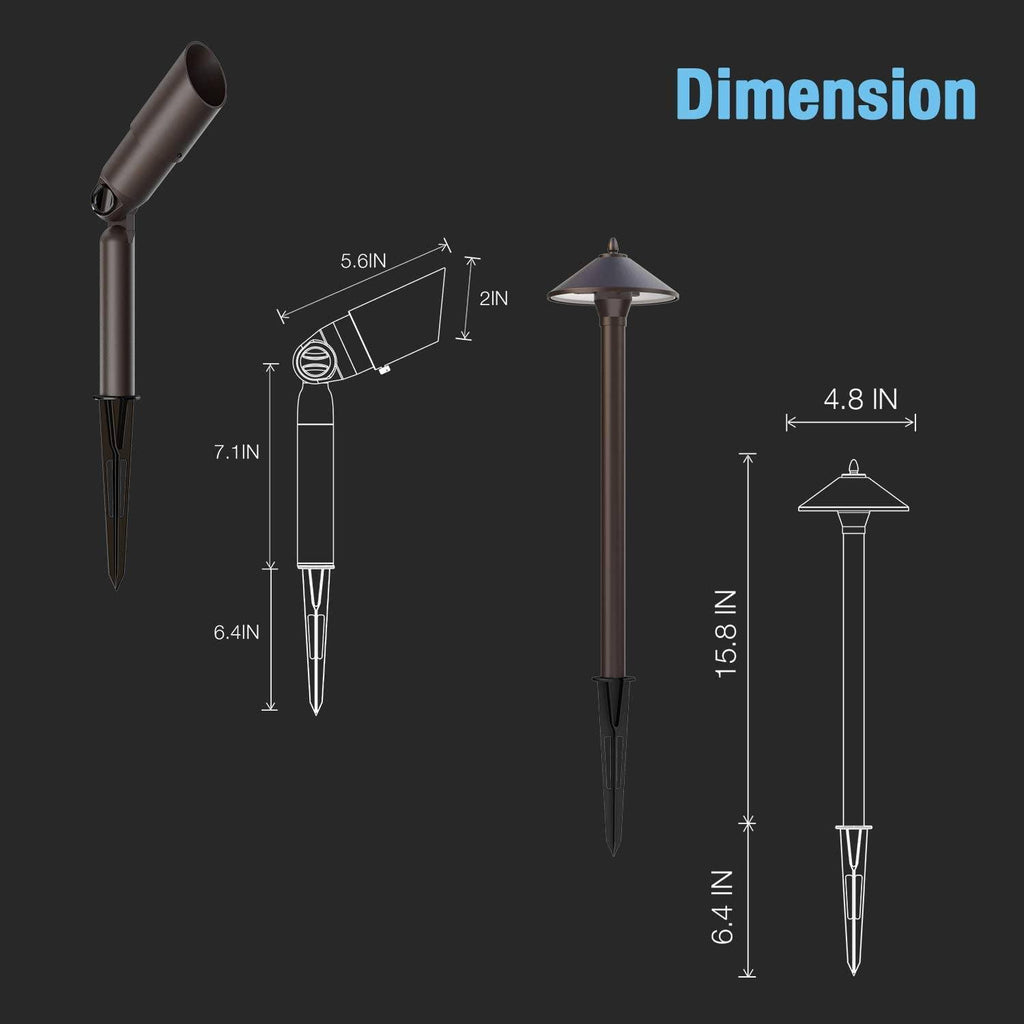 Waterproof Low Voltage Landscape Lighting Set with Spike Stand A632