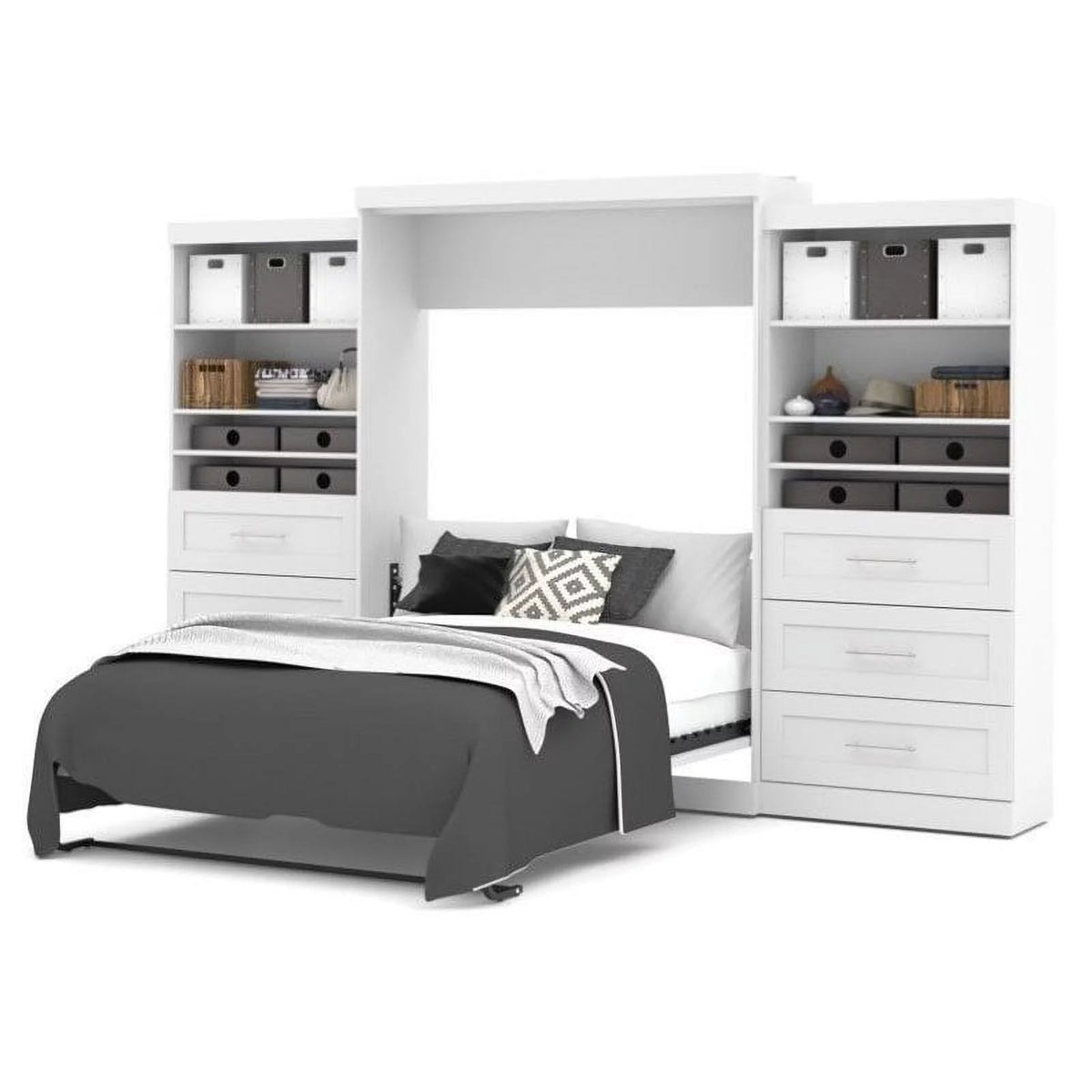 Queen White Wood Storage Bed S4605