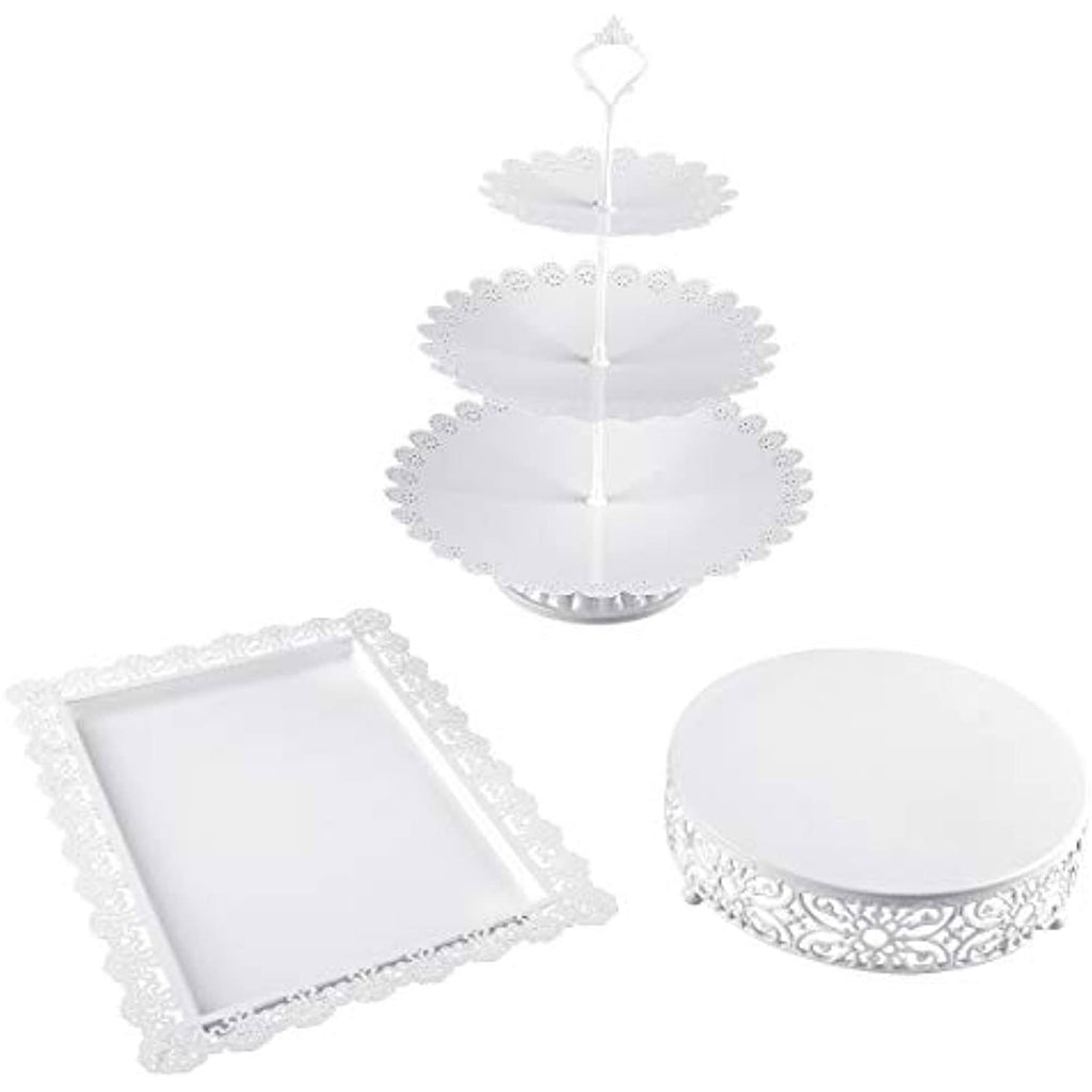 White Metal 3 Piece Cake Stand Set A84157