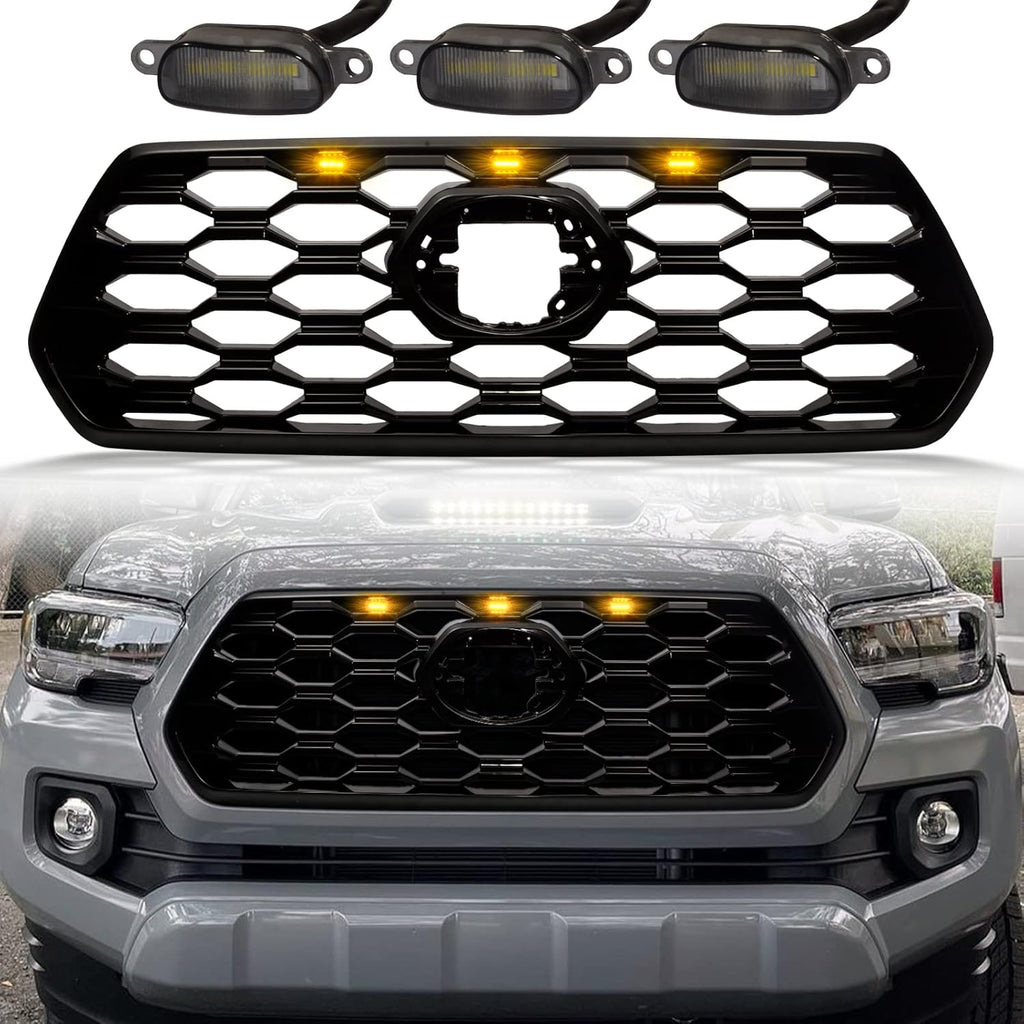 Bright Black Front Grill with Grey Letters and Amber Lights H29882