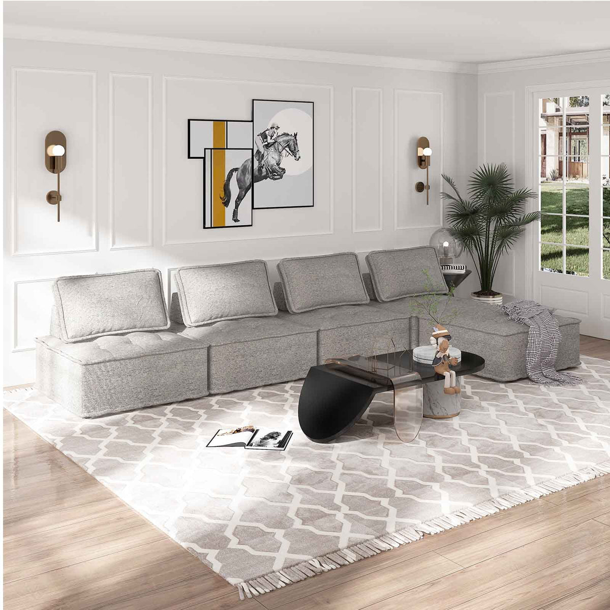 Light Grey Modular Sectional Sofa with Ottoman L799