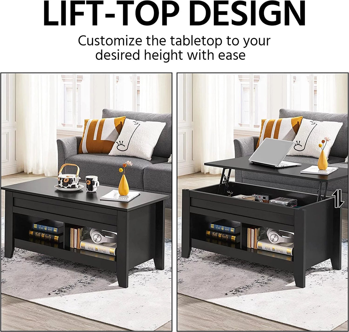 Black Lift Top Coffee Table with Hidden Storage Drawers Q990450