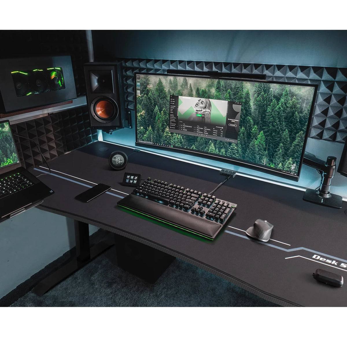 Black Gaming Computer Desk with Cup Holder and Headphone Hook M728713