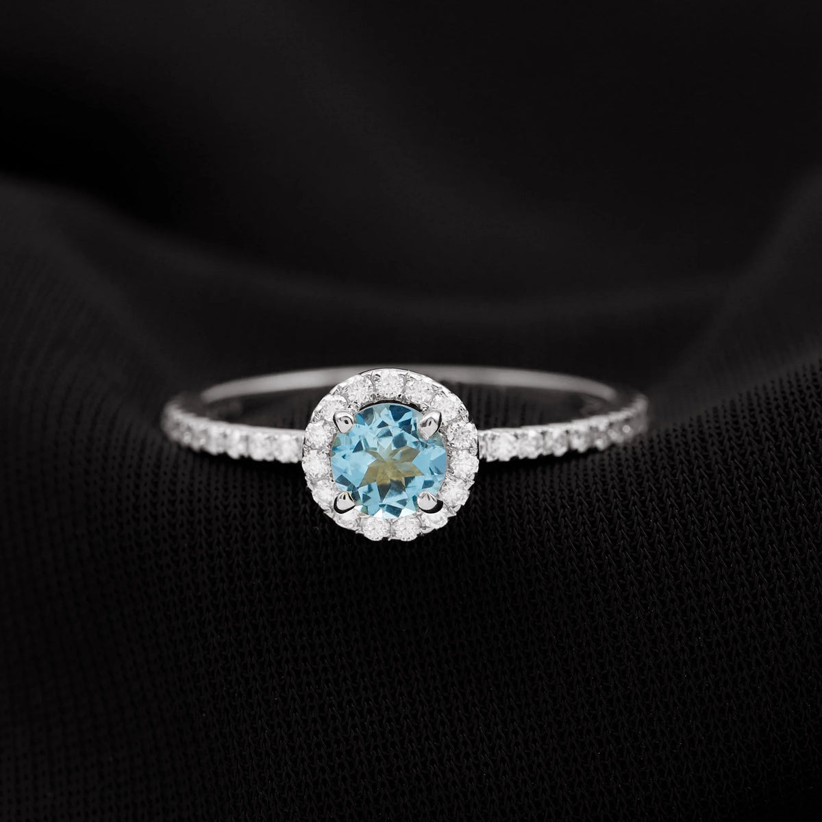 10K White Gold Aquamarine Ring with Diamond Halo D10503