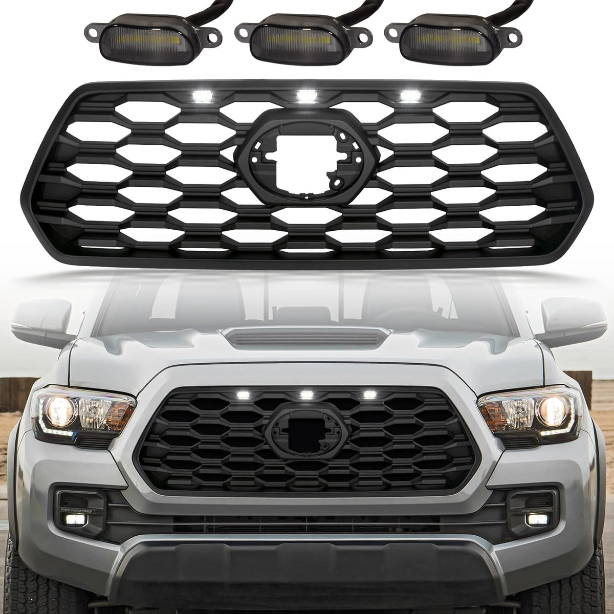 Bright Black Front Grill with Grey Letters and Amber Lights H29882