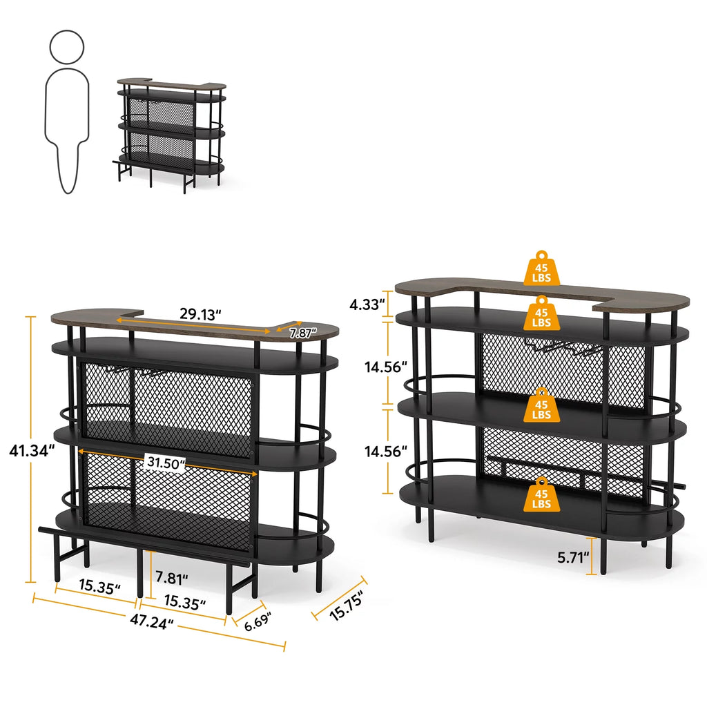 4 Tier Bar Cabinet with Storage Shelves and Footrest K561439