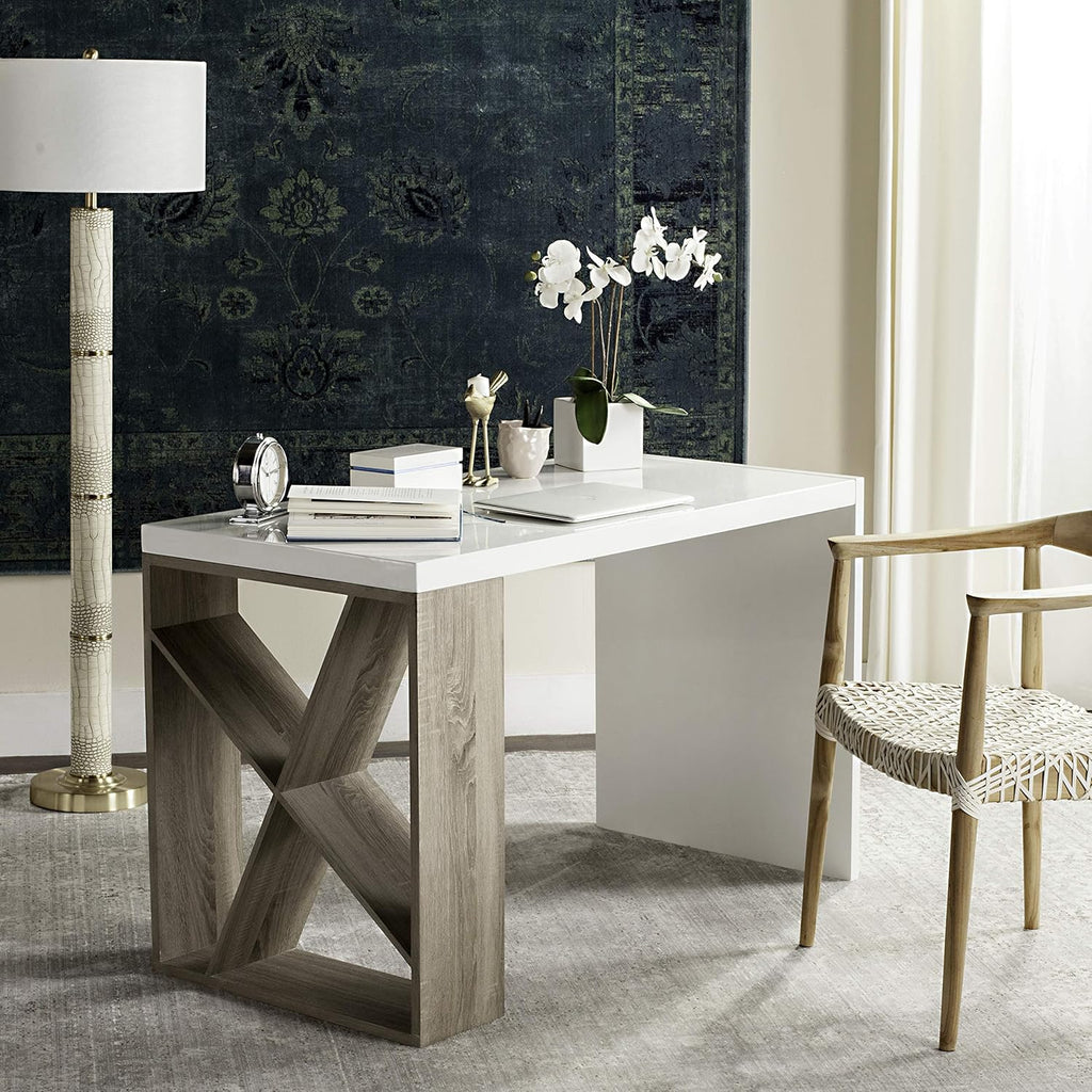 White Lacquer and Oak Desk G385