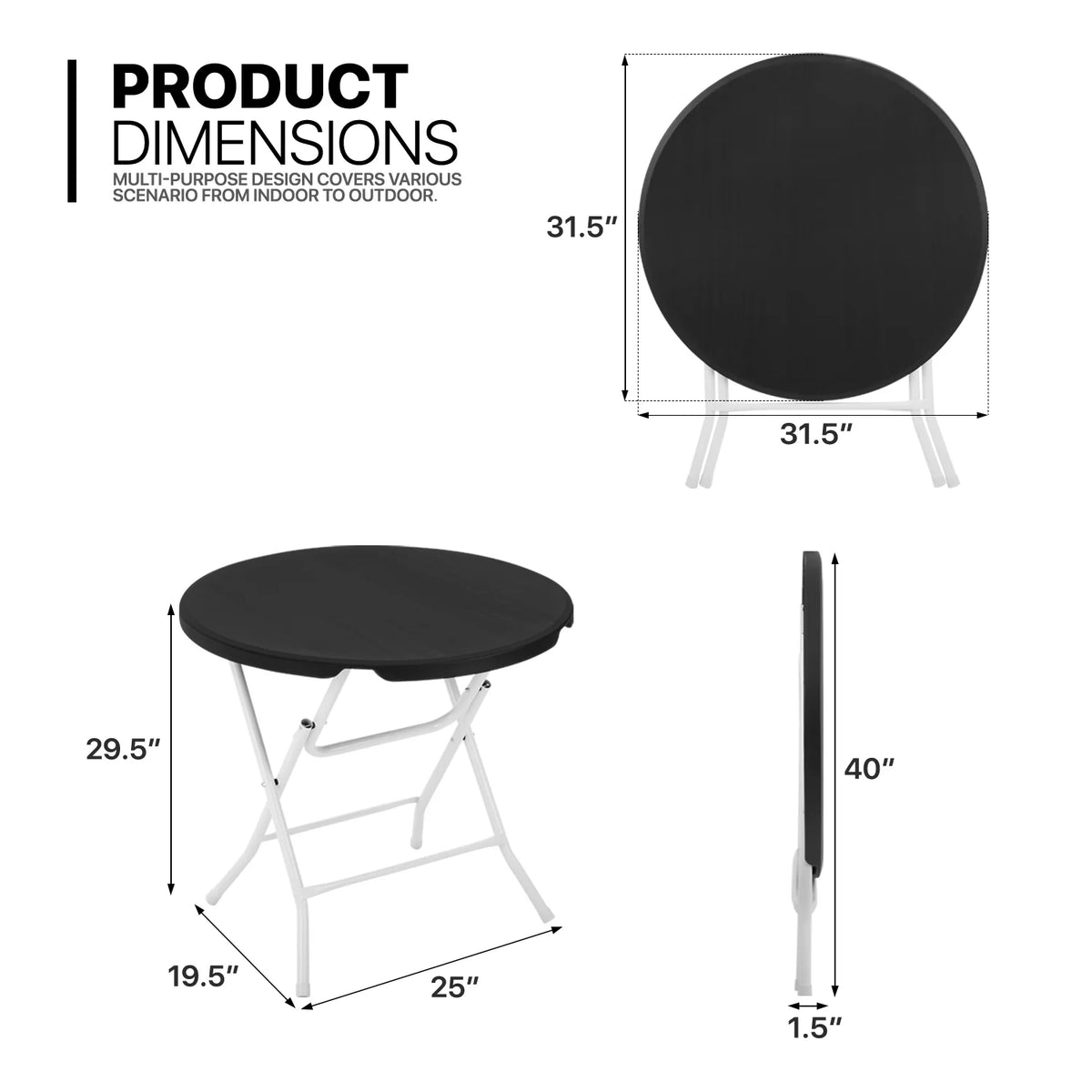 7 Pieces 2.6 FT Folding Round Black Table and Chair Set M477664