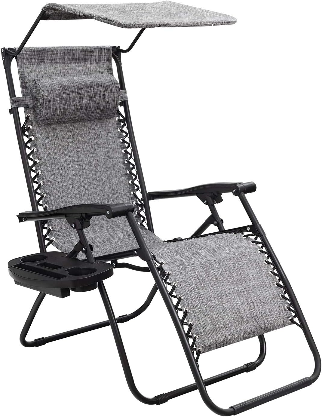 Black Zero Gravity Folding Recliner Chair with Canopy Shade O24911