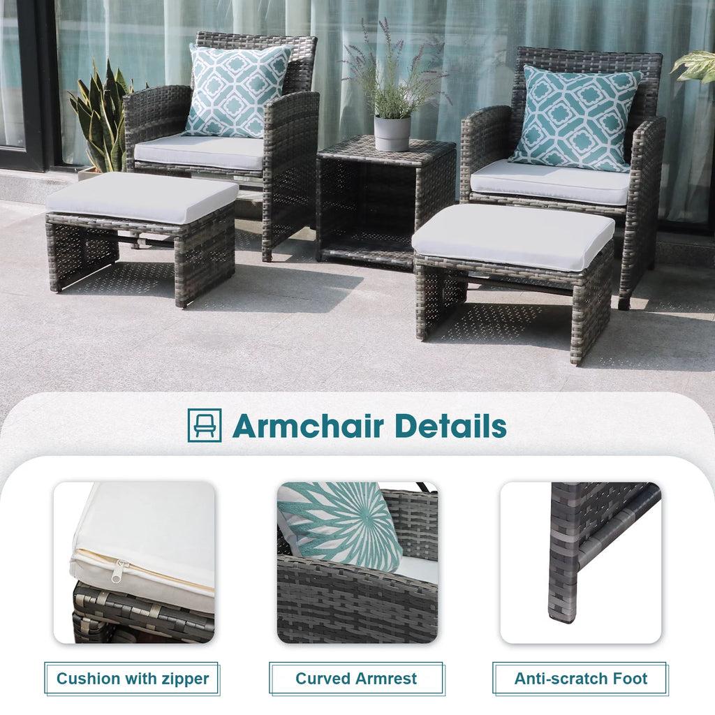 Patio Chairs Chat Set with Ottoman Coffee Table and Pillows K839529