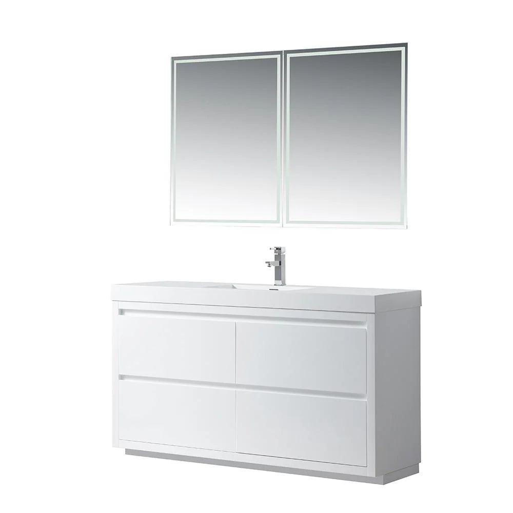 60 in. White Bathroom Vanity with Single Basin Top I769529