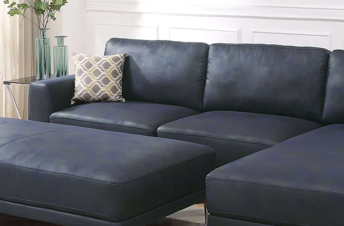 Navy Blue 2pc Leather Gel Sectional Sofa Z997309