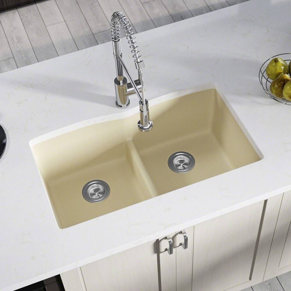 White Double Bowl Quartz Kitchen Sink J123945