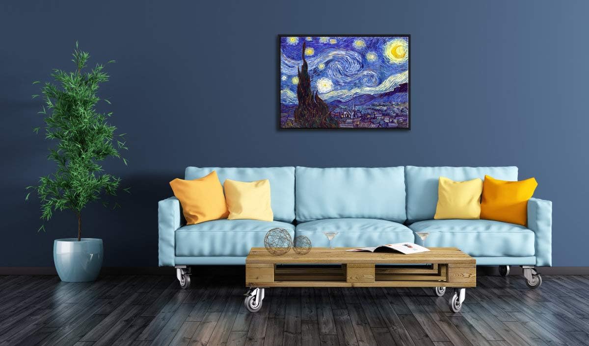 Framed Wall Art Canvas Prints of Starry Night Paintings Reproduction Black Frame Z472