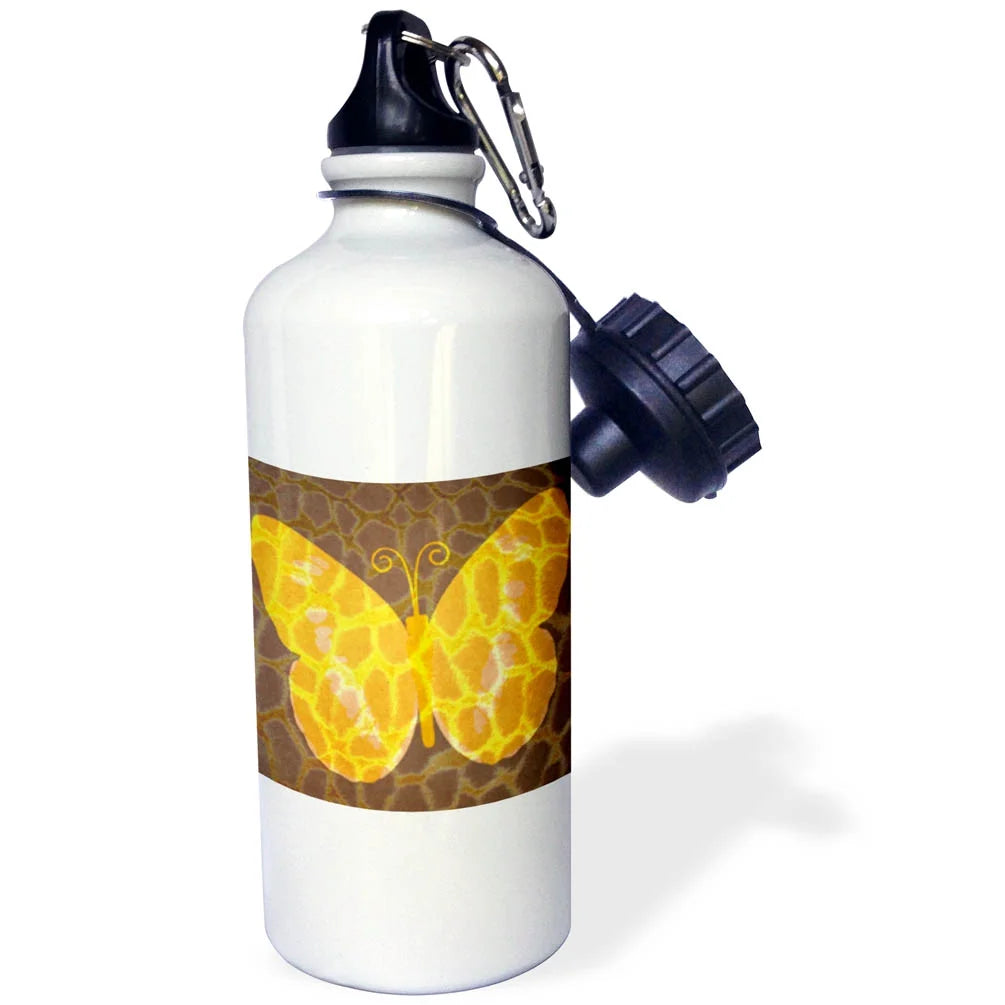 Yellow and Orange Giraffe Print Butterfly Sports Water Bottle B12831