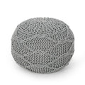Gray Cotton Knitted Round Pouf E45620