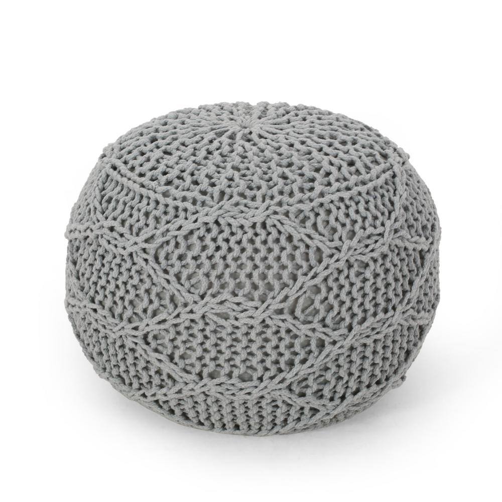 Gray Cotton Knitted Round Pouf E45620