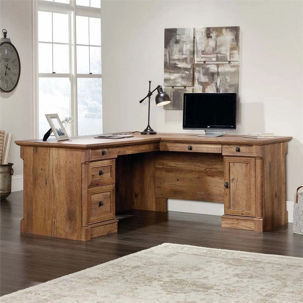 L-Shape Wood Computer Desk in Vintage Oak Y9314