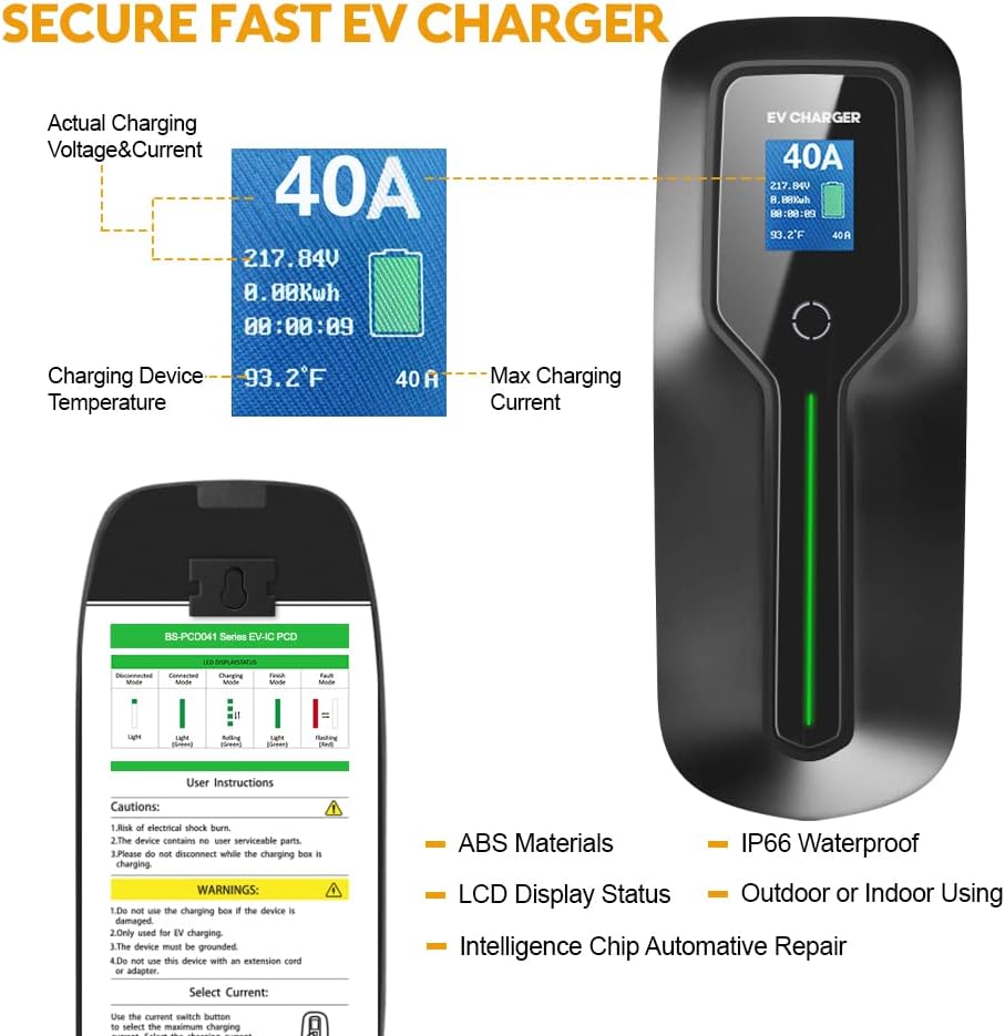 Level 2 EV Charger 40 Amp with NEMA 6-50 Plug 20 feet Cord 240V J1772 Charging Cable P337
