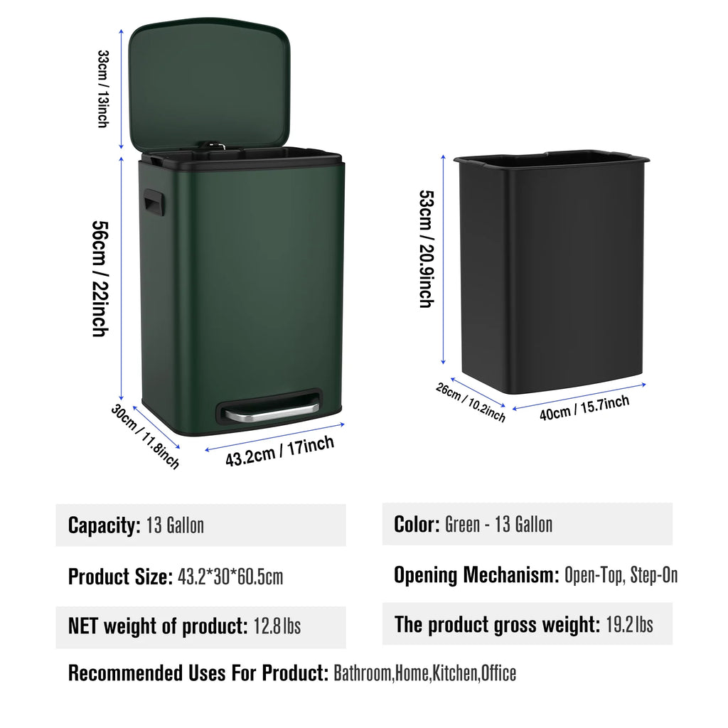 13 Gallon 50L Stainless Steel Trash Can with Lid Q325