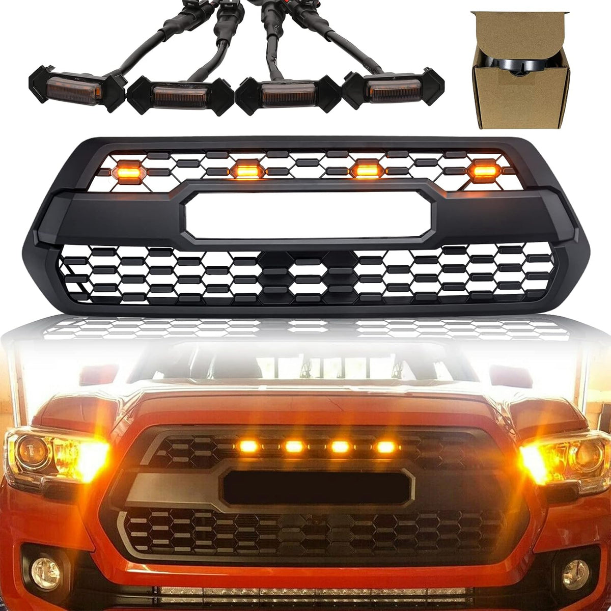 Bright Black Front Grill with Grey Letters and Amber Lights H29882