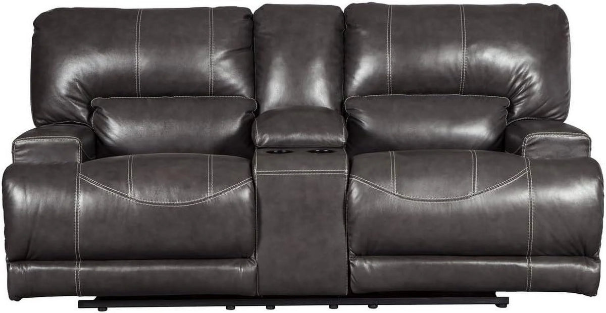 Gray Leather Power Reclining Loveseat A8534