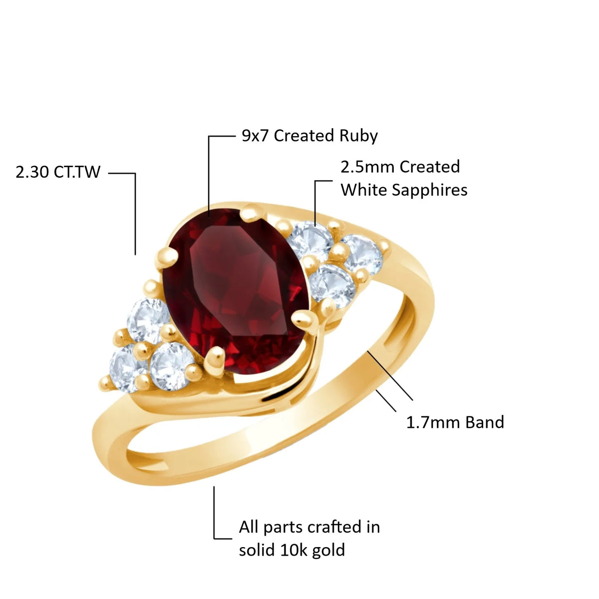 Red Ruby Oval Halo Ring in 10k Yellow Gold with Created White Sapphire N14071