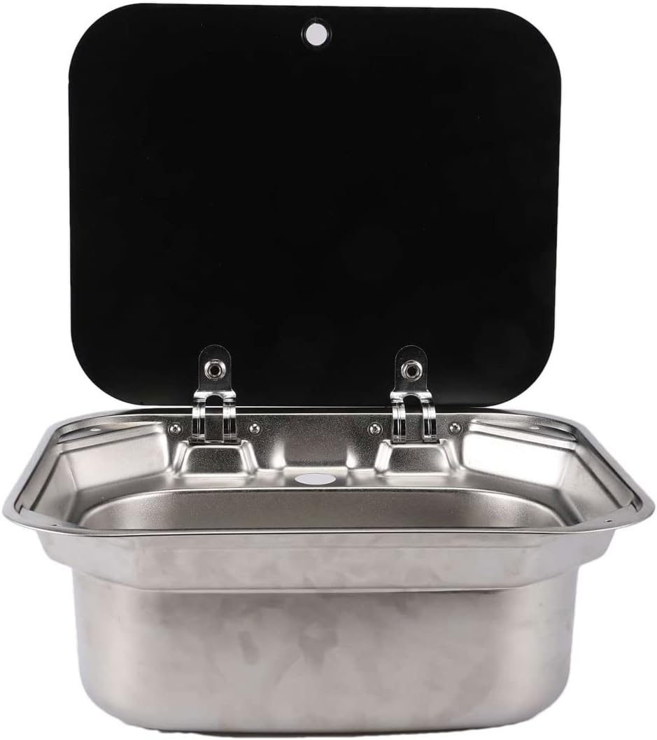 RV Kitchen Sink Stainless Steel Hand Wash Basin with Tempered Glass Lid M851