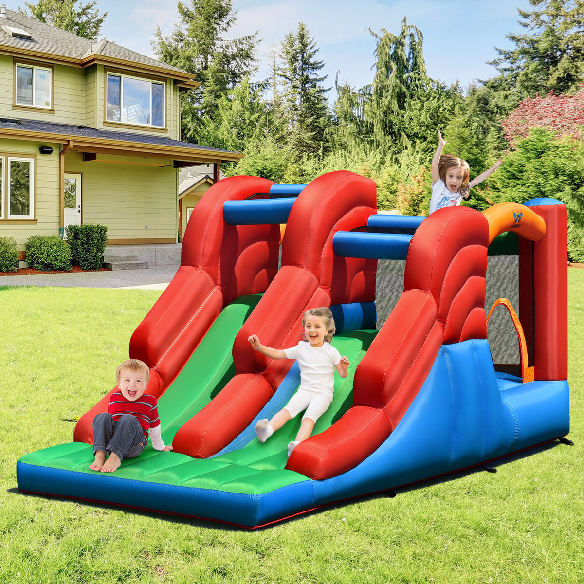 Inflatable Double Slide Bounce House with Blower G82393