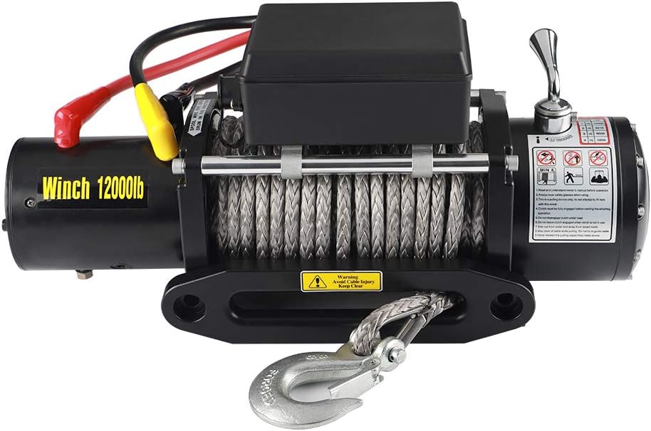 12V DC Winch with Synthetic Rope, 6 Ton (12,000 lb) Pulling Capacity W691611