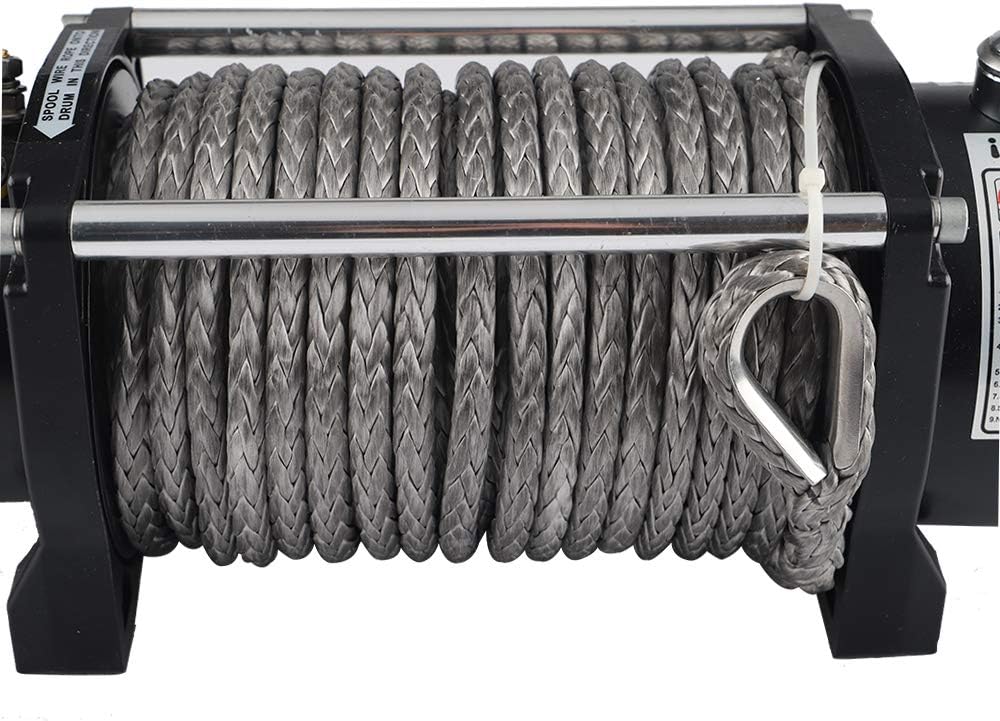12V DC Winch with Synthetic Rope, 6 Ton (12,000 lb) Pulling Capacity W691611