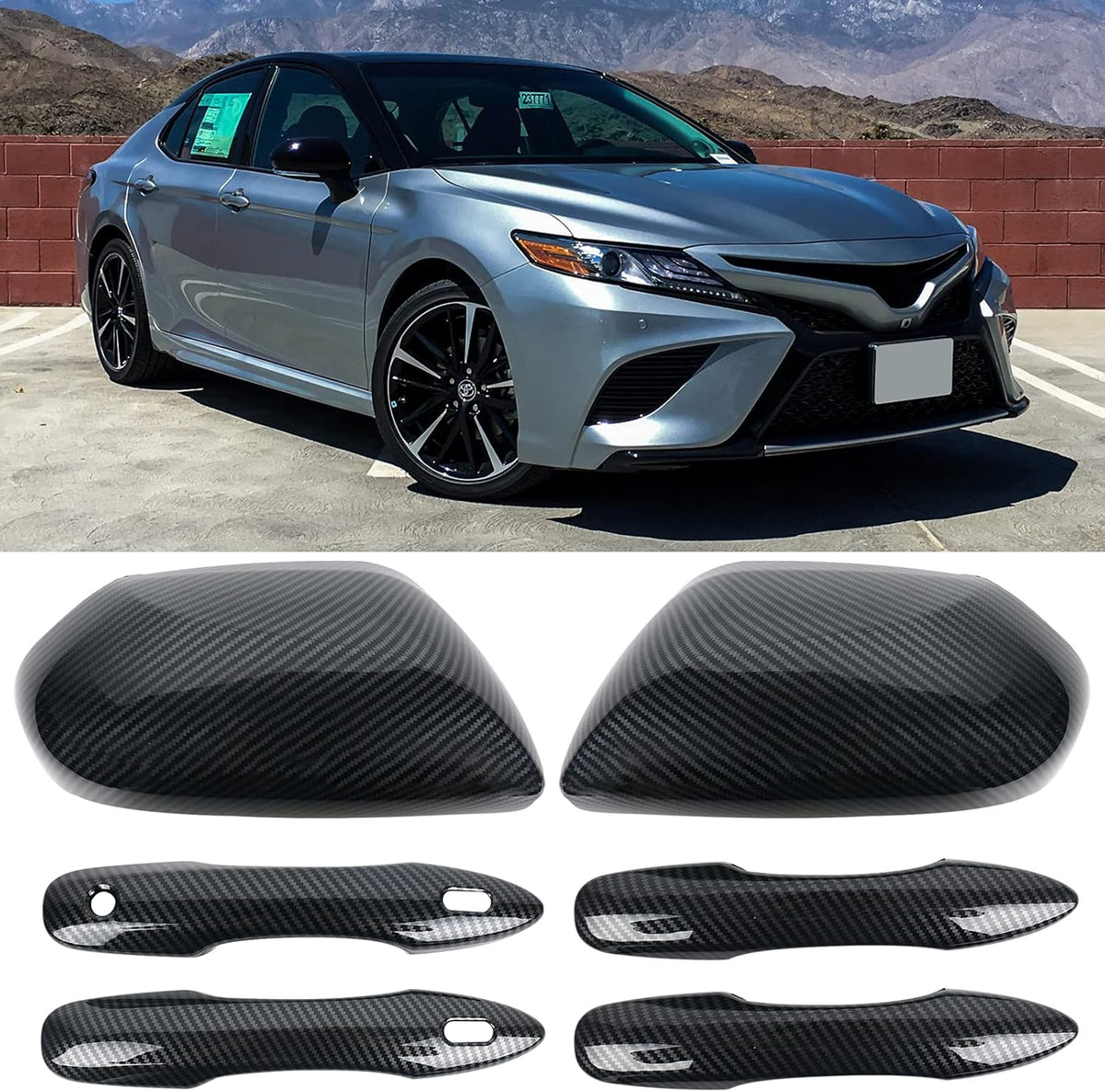 Black Side Door Mirror Caps and Door Handle Covers for Toyota Camry B6904